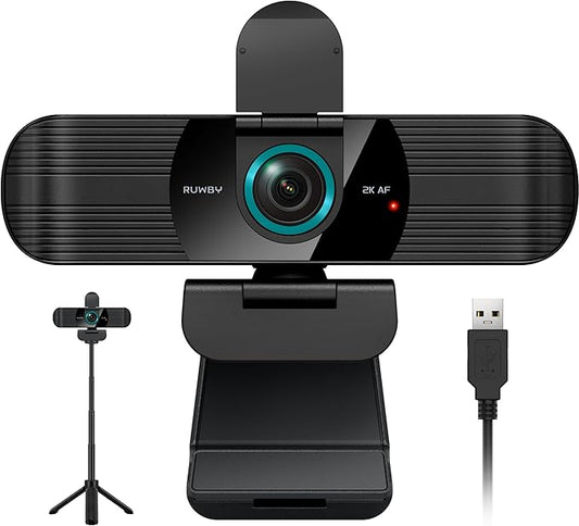 RUWBY QHD 2K Webcam with Built-in Dual Mics, Wide-Angle Lens, Privacy Cover by Unknown