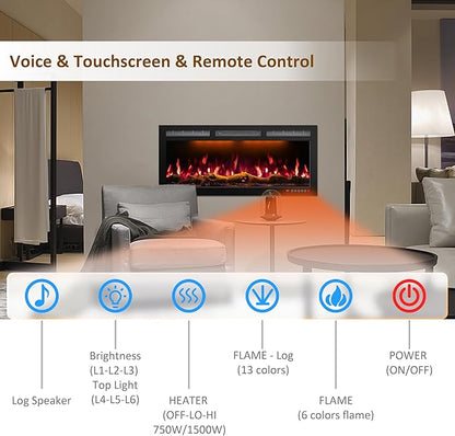 72 Inch WiFi-Enabled Electric Fireplace Inserts & Wall Mounted, Slim Electric - Image 3