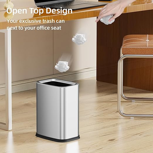 2.6 Gal Stainless Steel Bathroom Trash Can, Metal Waste Baskets - Image 4