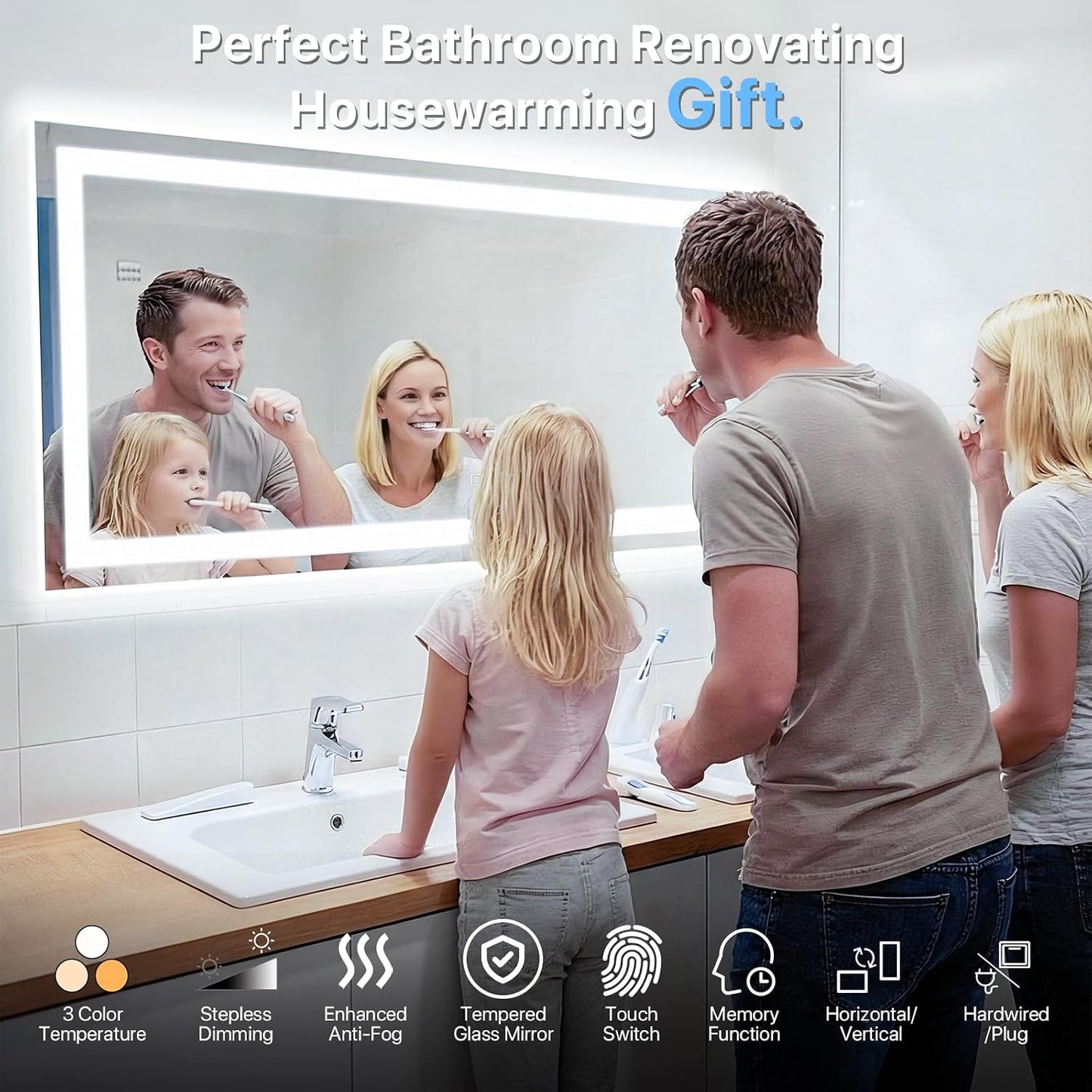 HYPERLITE LED Bathroom Mirror 24X32: Anti-Fog Lighted Bathroom Mirror with 3 Colors - Front Lit and Backlit Mirror Bathroom for New Home Daily Grooming Routing 2026 new Housewarming Gift
