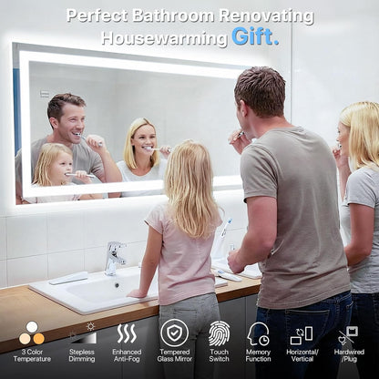 HYPERLITE LED Bathroom Mirror 24X32: Anti-Fog Lighted Bathroom Mirror with 3 Colors - Front Lit and Backlit Mirror Bathroom for New Home Daily Grooming Routing 2026 new Housewarming Gift