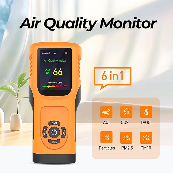 Portable 6-in-1 Air Quality Monitor Indoor Air Quality Tester Air Quality Meter - Image 2