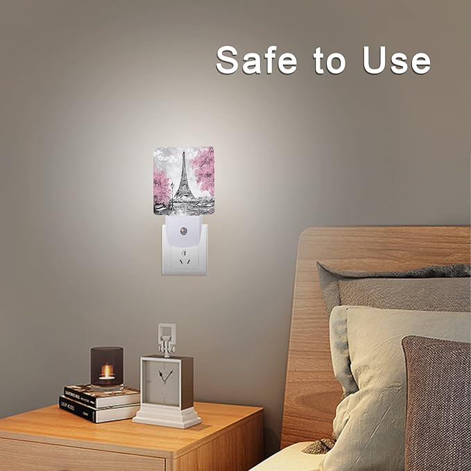 Smoaffly Eiffel Tower Paris Pink Flower Night Light Plug-in LED Nightlights - Image 6
