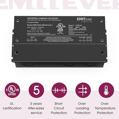 EMITEVER Dimmable Led Driver, 2 Packs 60W AC 110V-277V to DC 24V Transformer - Image 7