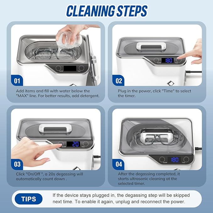 LifeBasis Ultrasonic Jewelry Cleaner, Professional 45kHz Ultrasonic Cleaner - Image 7