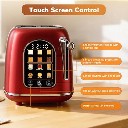 Mecity Toaster 2 Slice, Touch Screen Wide Slot Retro Toaster - Image 3