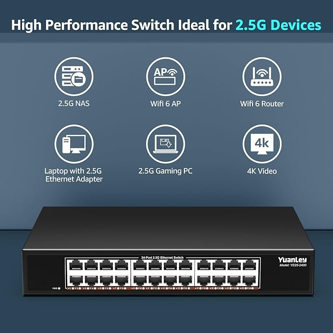YuanLey 24-Port 2.5G Ethernet Switch, Unmanaged 2.5Gbps Network Switch - Image 4