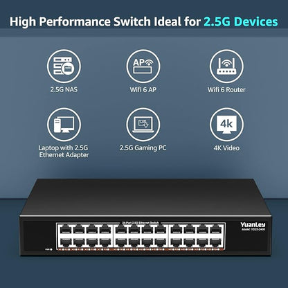YuanLey 24-Port 2.5G Ethernet Switch, Unmanaged 2.5Gbps Network Switch - Image 4