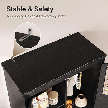 Tall Storage Cabinet with Adjustable Shelves, Farmhouse Pantry Organize with 2 - Image 6