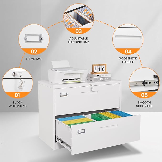 2 Drawer File Cabinets for Home Office, Metal Filing Cabinet - Image 6