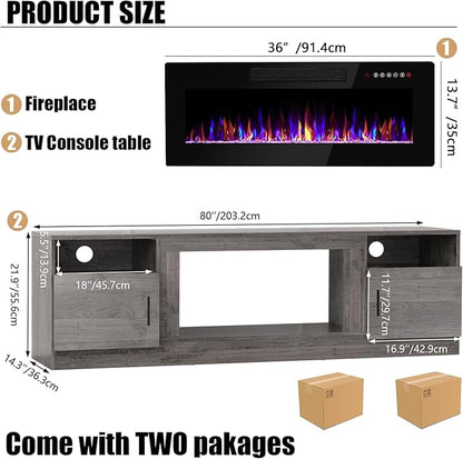 VITESSE TV Stand with 36" inch Electric Fireplace Up to 90" TVs, LED Light - Image 2