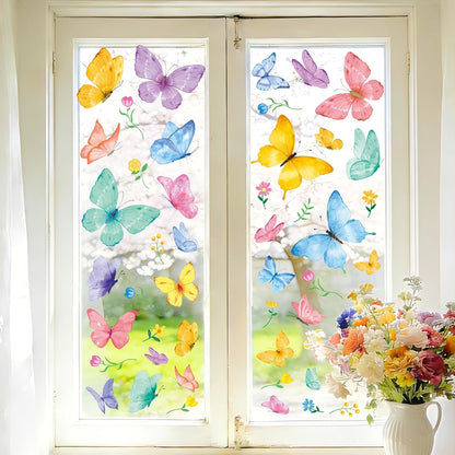8 Sheets Spring Window Clings Stickers Butterfly Floral Window Decals | Holiday Party Home Office Shop Glass Display Decoration