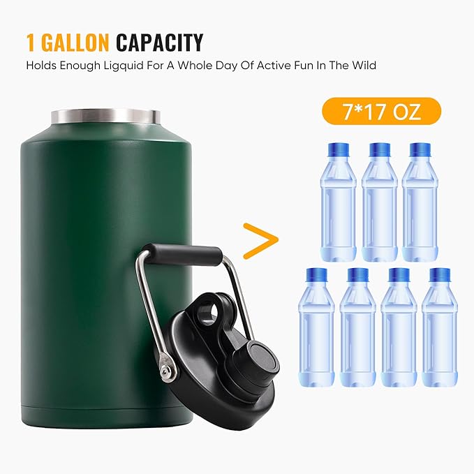 Insulated Gallon Jug with Handle, One Gallon, 128oz Stainless Steel, Large - Image 5