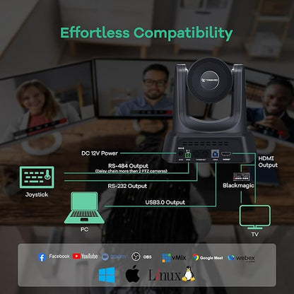 TONGVEO PTZ Camera AI Auto Tracking 12X Optical Zoom Conference Room Camera - Image 8