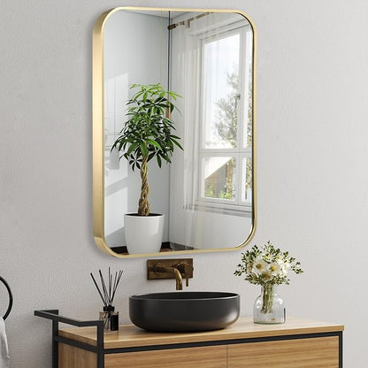 24x36 Inch Gold Bathroom Mirror, Brushed Gold Metal Framed Rectangular Mirror - Image 8
