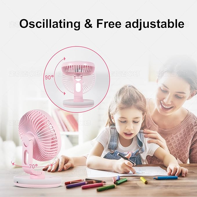 MAWFOZIN Small Desk Fan With Night Light, Auto Oscillating Table Fan With - Image 4