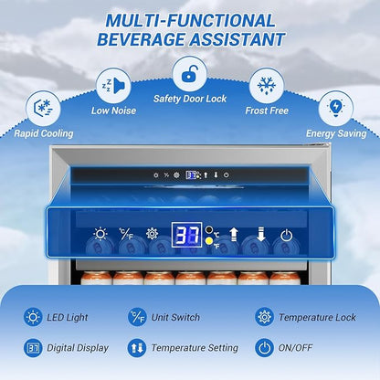 24" Beverage Refrigerator Undercounter | 180 Can Capacity | Built-In - Image 5