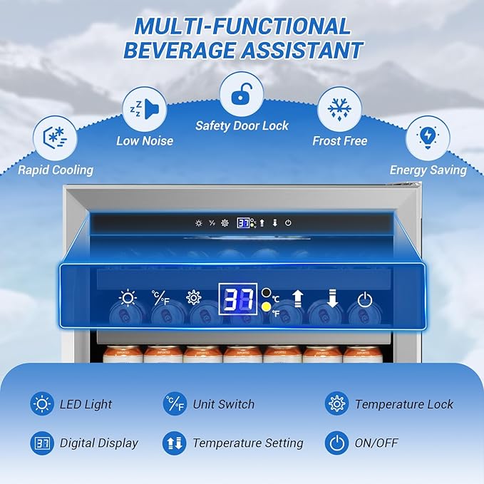 24" Beverage Refrigerator Cooler Under Counter, 180-Can Capacity, 24 Inch Wide - Image 5