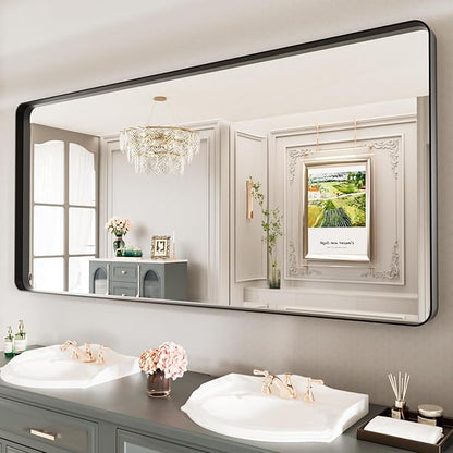 LOAAO 77X36 Inch Black Metal Framed Bathroom Mirror by LOAAO