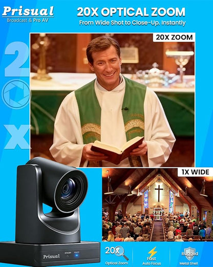 Prisual NDI 6.1.1 PTZ Camera, Ai Auto-Tracking, 20x Optical Zoom LAN USB3.0 PoE - Image 4
