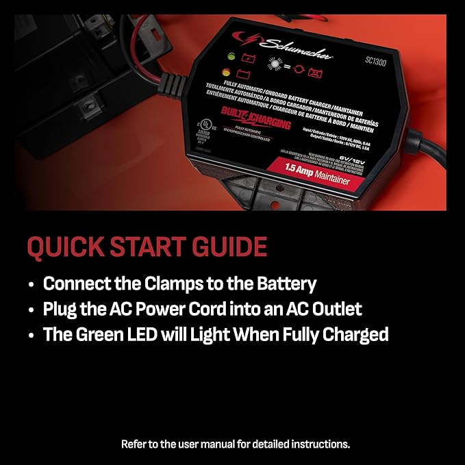Schumacher Electric 1.5A Car Battery Charger and Maintainer, 3-in-1 Solution - Image 3
