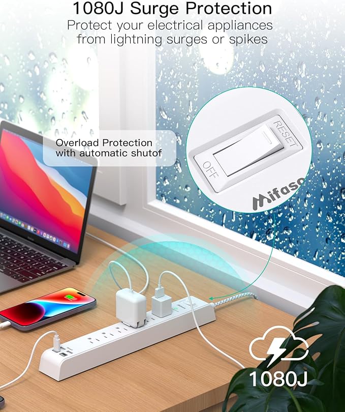 2 Pack Power Strip Surge Protector, 6 Outlets 4 USB Ports 5Ft Long Extension - Image 4