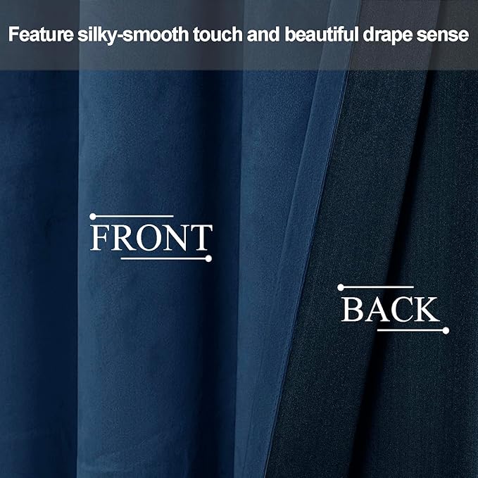 JIUZHEN Navy Velvet Curtains 90 inches Blackout Curtains - Image 4