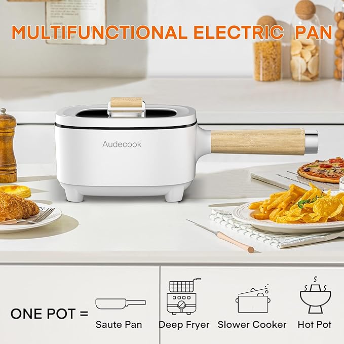 Audecook Hot Pot Electric 2L, Cermic Glaze Non-Stick Frying Pan 8 Inch - Image 5