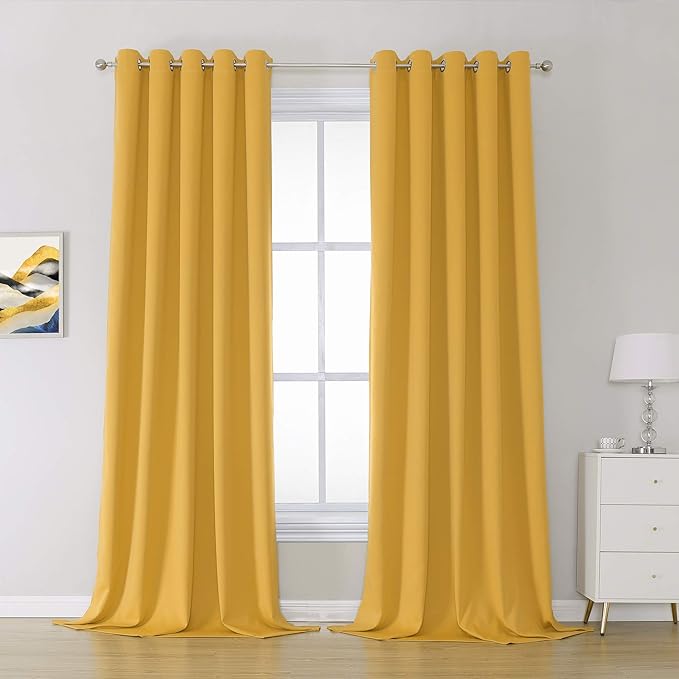 DUALIFE Yellow Curtains 108 Inches Long 2 Panels Blackout Curtain Panels by DUALIFE