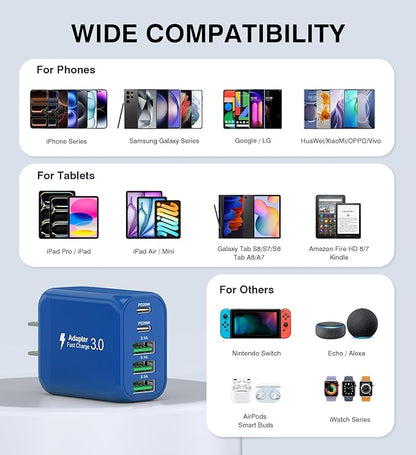 60W USB C Wall Charger Block, 5-Port C Charger Fast Charging Block PD Power - Image 5
