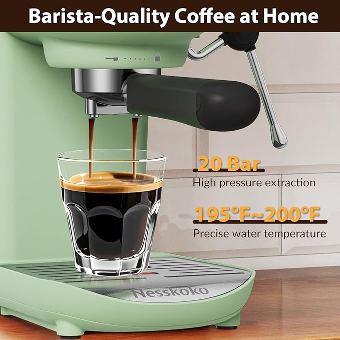 Espresso Machine with Steam Milk Frother Semi Automatic 20 Bar Compact Green - Image 2