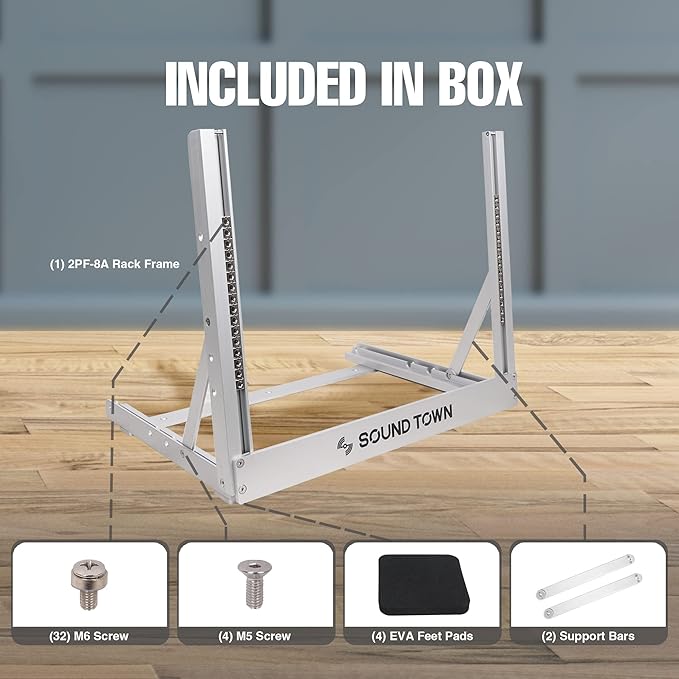 Sound Town 8U Aluminum 2-Post Desktop Open-Frame Rack, Angle Adjustable - Image 4