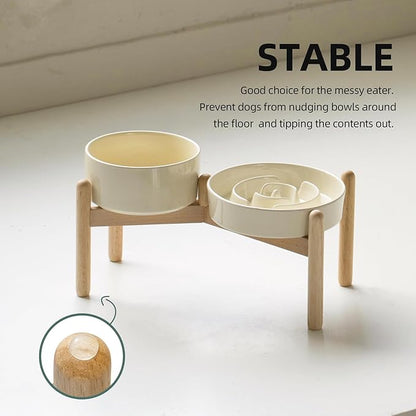 Ceramic 1.2 Cup Raised Slow Feeder Dog Bowl Set, Elevated 6.1inch Bowl and - Image 6