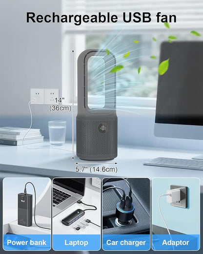 MEIIS Desk Fan Bladeless, 14 Inch USB Rechargeable Tower Fan - Image 7