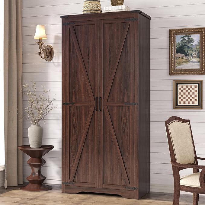 Tall Storage Cabinet with Adjustable Shelves, Farmhouse Pantry Organize with 2 by FiveWillowise