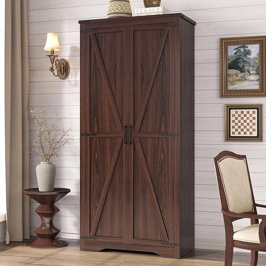 Tall Storage Cabinet with Adjustable Shelves, Farmhouse Pantry Organize with 2 by FiveWillowise