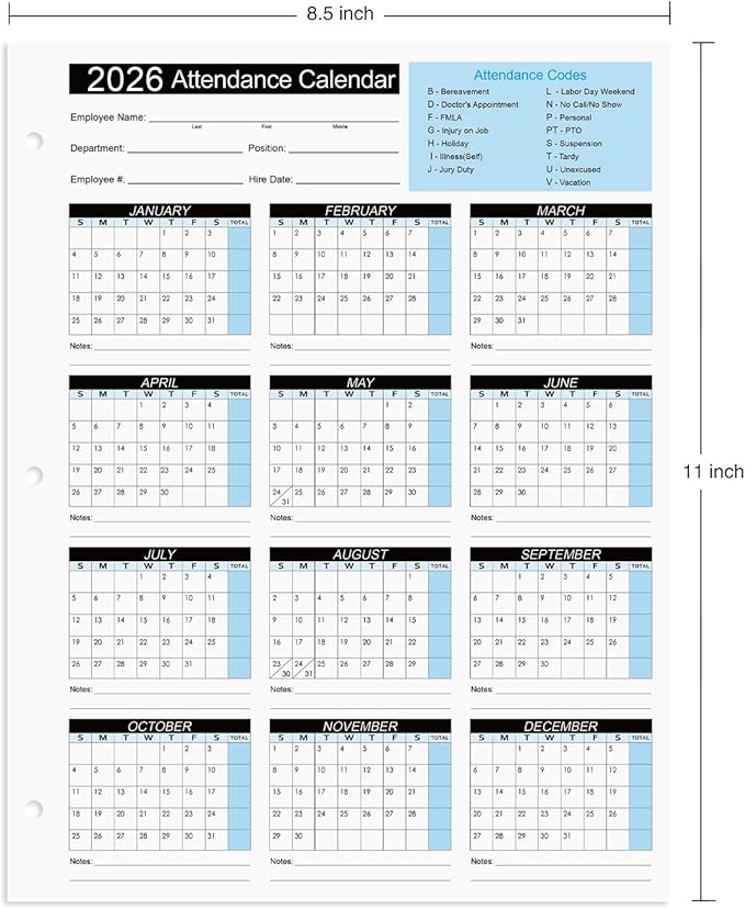 2026 Attendance Calendar Work Tracker Attendance Calendar Cards - Image 4