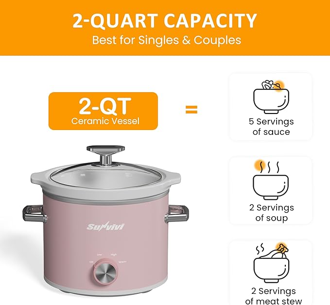 Sunvivi 2 Quart Slow Cooker, Small Slow Cooker - Image 9