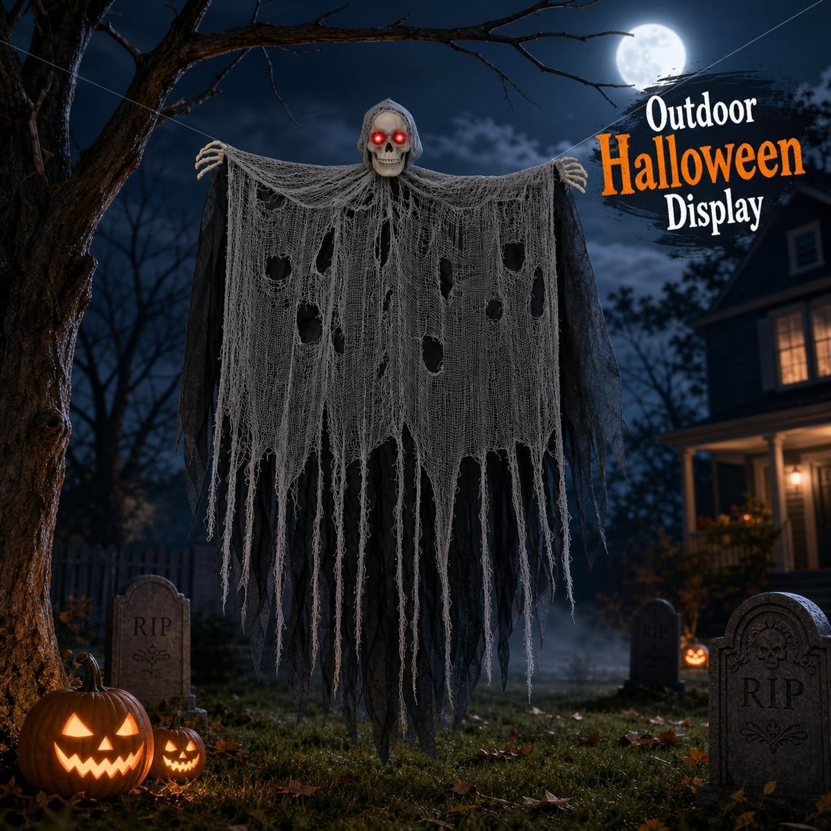 HOMELEX 5 FT Floating Skeleton Ghost Halloween Decor, 4 FT Wide