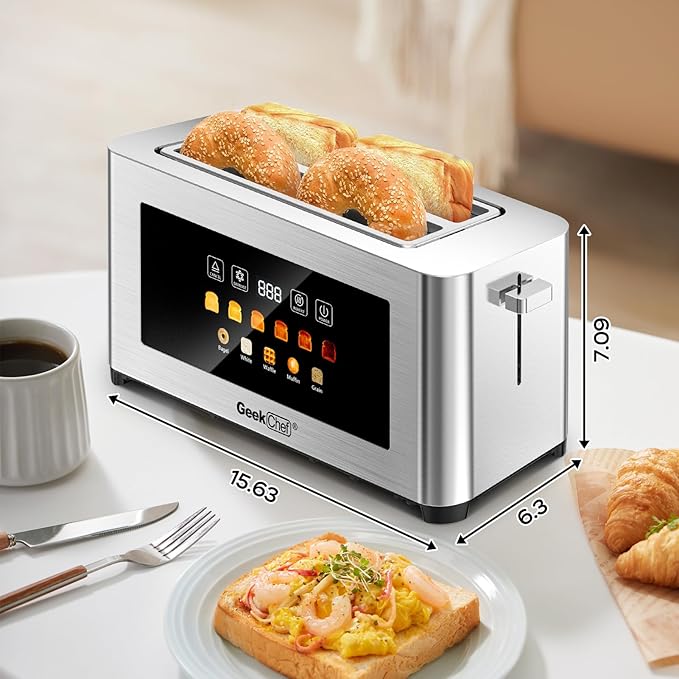 Geek Chef Long Slot Toaster 4 Slice, 1.5" Touch Screen Extra Wide Slots - Image 8