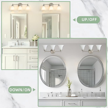 LOUSACE 3 Light Bathroom Vanity Light Vintage Brushed Nickel Bathroom Lighting - Image 6