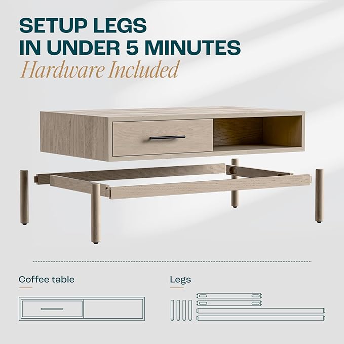 Bme Coffee Table for Living Room, Lyra Solid Wood Rectangle, Mid Century Modern - Image 4