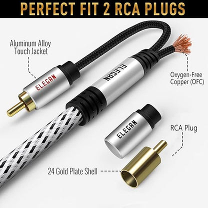 Elecan Premium RCA Cable 20 Ft 2 RCA Male to 2 RCA Male Stereo Audio Cable - Image 2