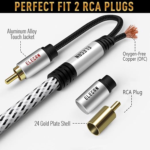 Elecan Premium RCA Cable 75 Ft 2 RCA Male to 2 RCA Male Stereo Audio Cable - Image 2