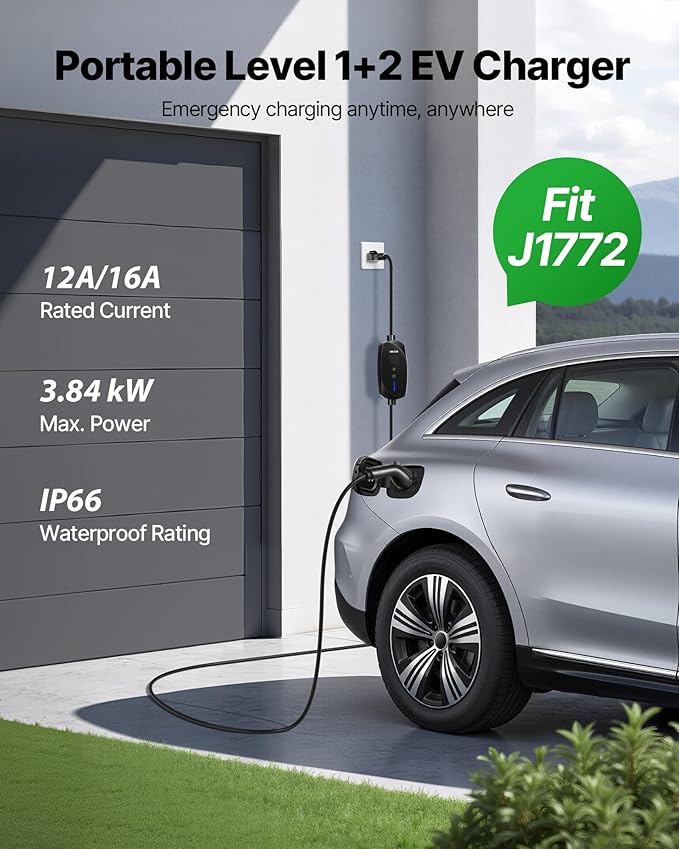 VEVOR Level 1&2 EV Charger, 16 Amp Adjustable Current, Electric Vehicle - Image 2