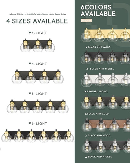METWET Bathroom Light Fixtures, 4-Light Black and Gold Bathroom Vanity Light - Image 7