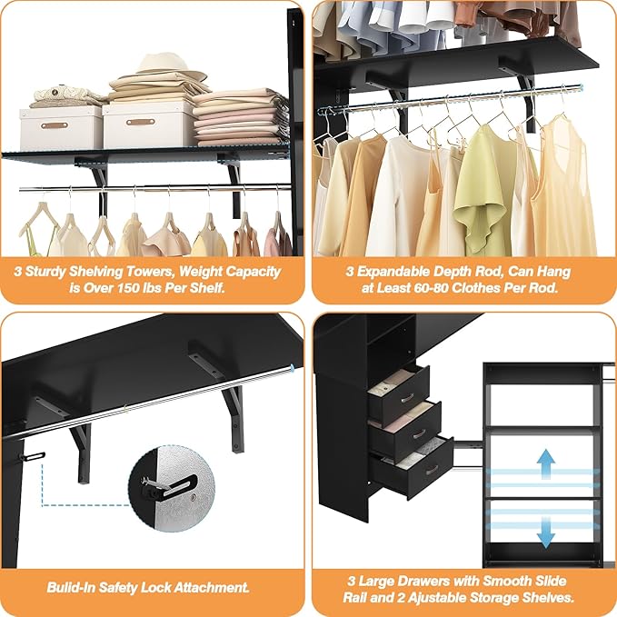 Armocity 96 Inches Closet System, 8FT Walk In Closet Organizer - Image 5