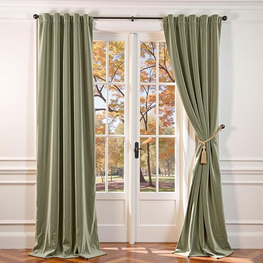 Lazzzy Velvet Blackout Extra Long Curtains Thermal Insulated Room Window Drapes by Lazzzy