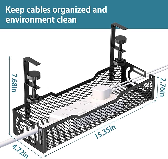 Under Desk Cable Management Tray, No Drill Mesh Desk Cable Tray, Wire - Image 2