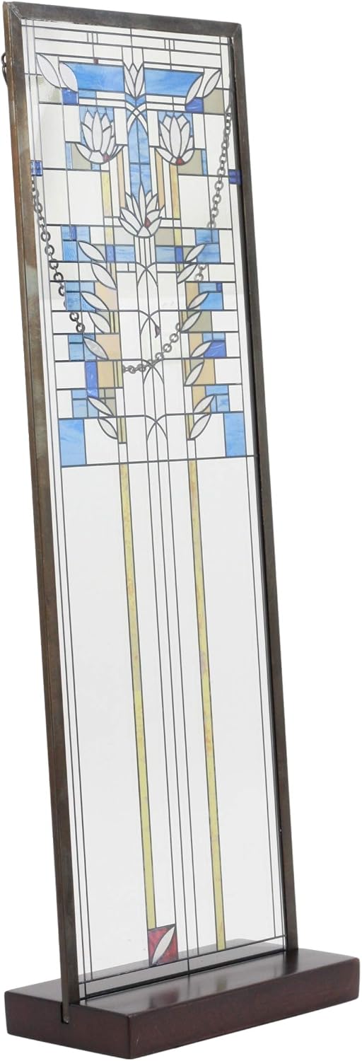 Ebros Frank Lloyd Wright Waterlilies Stained Glass Art Metal Framed Hanging Wall Decor Or Desktop Plaque 15"H X 5"W